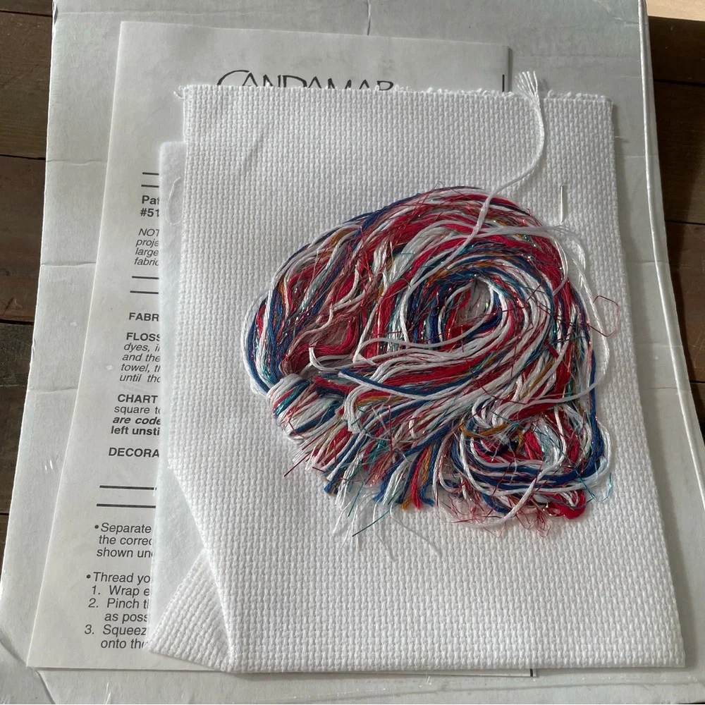Candamar Designs 2002 Counted Cross Stitch Three Patriotic Heart Ornament #51385
